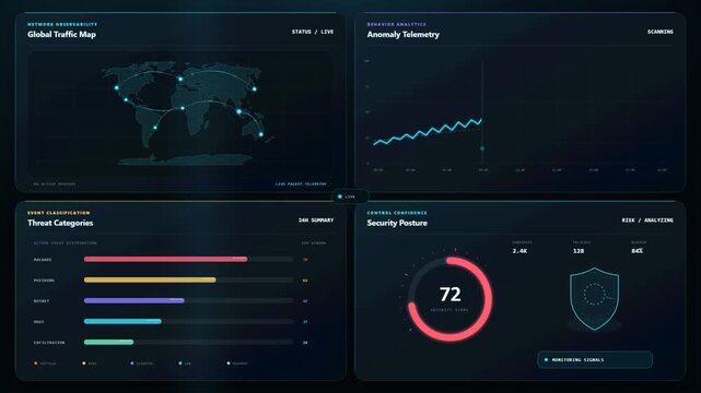 Cybersecurity dashboard resolves a network anomaly and verifies system security
