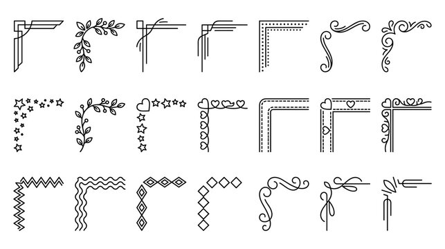 Collection of vintage decorative corners and border flourishes design.