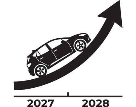 Car on Upward Trend Graph From 2027 to 2028 Illustrating Growth in Automotive Industry Featuring Increase, Rise, Vehicle