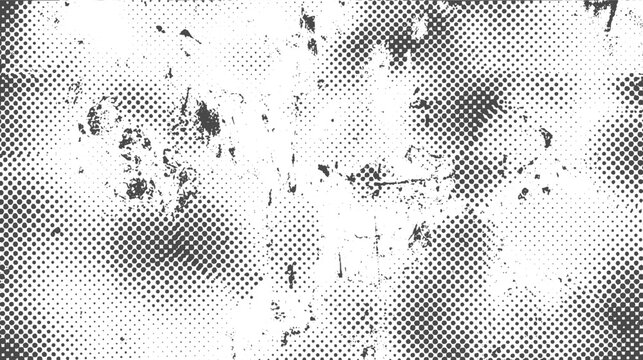 Grunge Vintage Halftone Background with Organic Ink Print Texture, Distressed Dot Pattern, Rough Screen Tone Effect, Weathered Ink Surface, Abstract Black and White Vector Illustration.