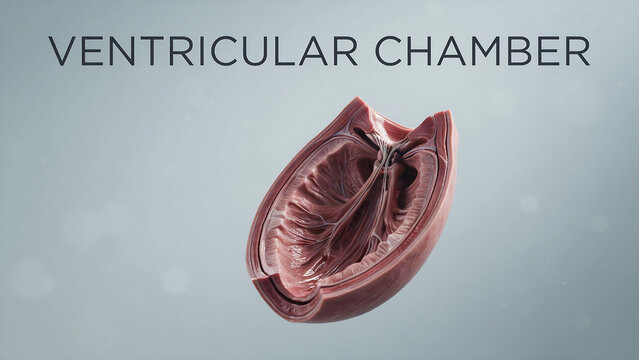 Detailed anatomical view of a human heart ventricular chamber with clear internal structure visible