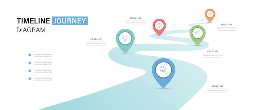 Milestone Infographic design template with place for your data. 6 Steps modern timeline diagram with road journey concept. Vector illustration. 