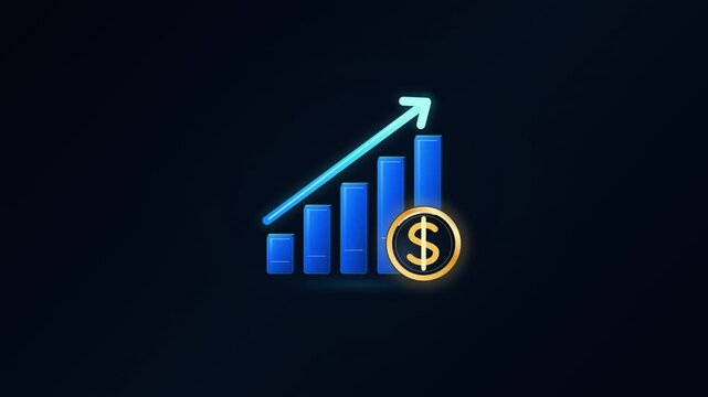 Financial growth icon builds rising blue bars with arrow and dollar symbol
