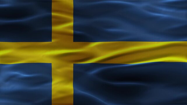Sweden flag waving Video. Swedish flag made of satin or silk fabric. 4K Video Animation.
