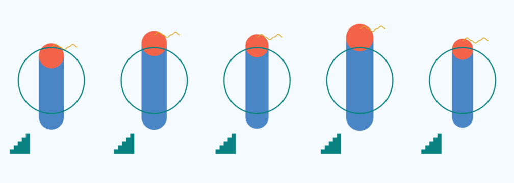 Five vertical capsule icons featuring circles and small stair step indicators