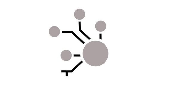 Abstract network connection diagram with central hub and branching nodes in minimal style. HUD-style frame animation.