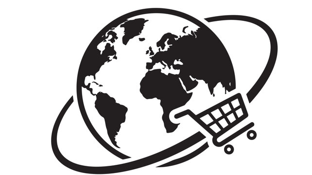 Shopping Cart Icon on a Globe Symbolizing Global E-Commerce and Online Shopping Featuring World, International, Trade
