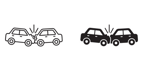 Fototapeta premium cars colliding headon in simple line art style for accident illustration or safety awareness gra