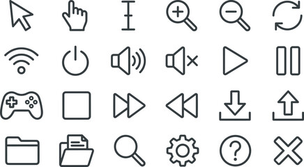 Fototapeta premium Set of computer, media, and navigation line icons for user interface design