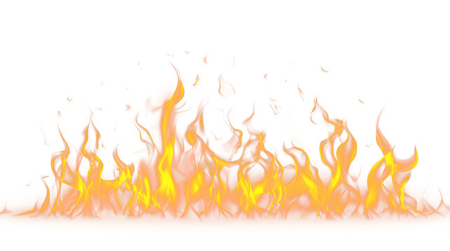 Realistic Orange Fire Border With Tall Dancing Flames, Hot Yellow Glow and Floating Sparks on Transparent Background