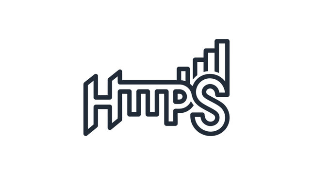 HTTPS security text with data growth icon.