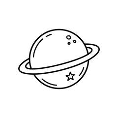 Fototapeta premium Bold line drawing of a cratered ringed planet.