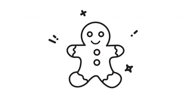  animation Minimalist Gingerbread Man Line Art Illustration for Christmas Holiday