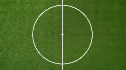Naklejka premium Top view of soccer field center circle on green grass turf.