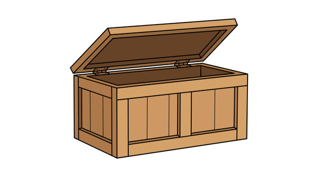 Large open wood chest for organization featuring durable hinges and spacious interior compartment isolated on white ground.