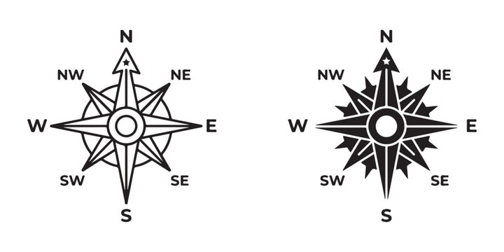 Vintage Style Compass Rose Directional Arrow Navigation Symbols Isolated on Transparent Background