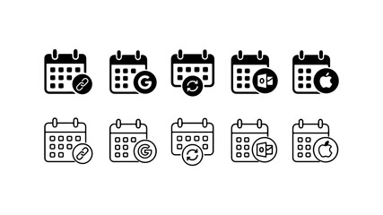 Obraz premium Calendar Sync and Integration Icon Set in Solid and Outline Style
