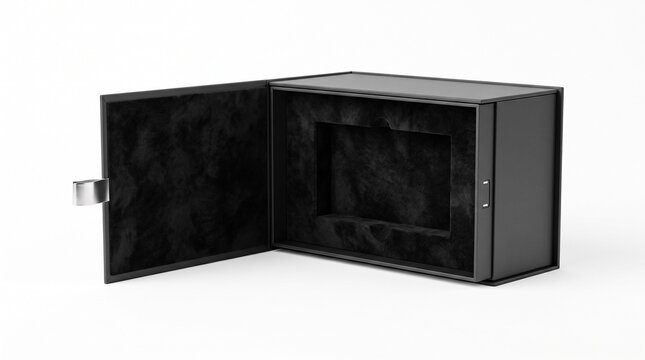 Black Luxury Gift Box with Velvet Interior Mockup