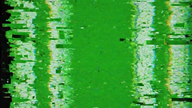 Retro Green Screen with VHS Static, Glitches, and Digital Distortion Overlay