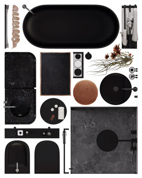 Dark Bathroom Furniture Set &ndash; Top View PNG for Interior Planning