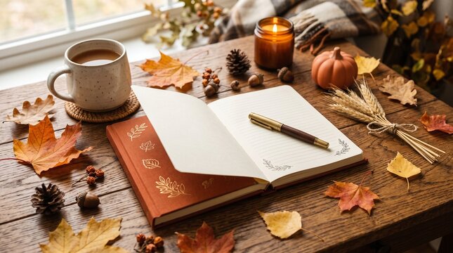 Cozy desk setup for journaling and reflection during Thanksgiving