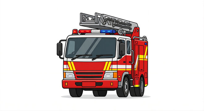 Flat vector style illustration of a red fire truck isolate on white background.