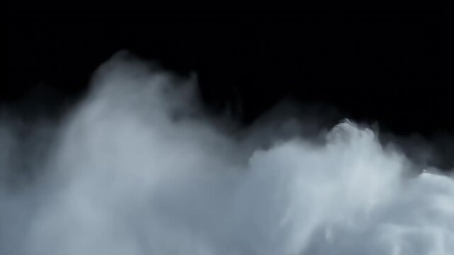 Blizzard-style swirling snow cloud minimal, isolated black background