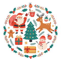 Naklejka premium Charming Santa Claus and Christmas Elements Vector Illustration