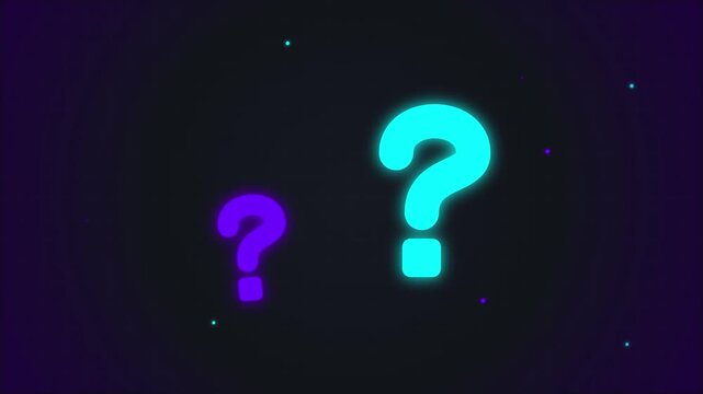 Glowing neon question marks on dark background abstract symbols mystery abstract
