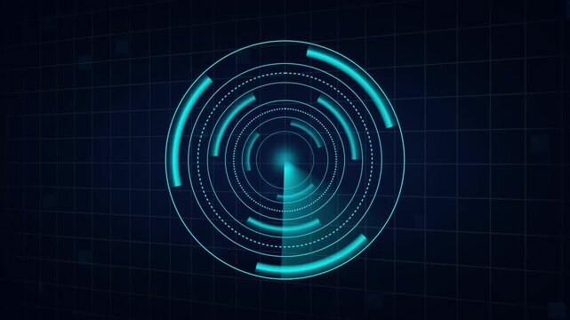 Technology digital HUD animation loops futuristic neon circular lines. Digital HUD user interface metrics display high tech tracking paths. HUD animation layout works well for streams.