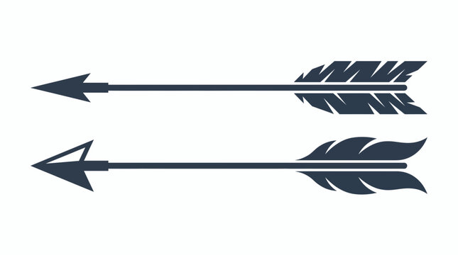 Vector illustration of two minimalist dark grey arrows with different feather designs pointing left on a white background, symbolizing direction and strategic progress