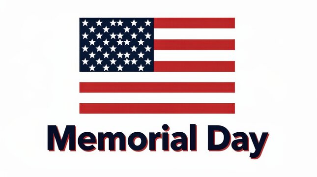American flag with 50 stars and 13 stripes displayed above the text "Memorial Day" in bold letters.