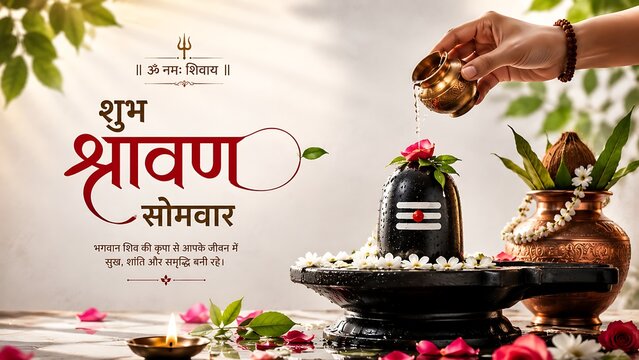 Sacred Sawan Somvar Shivling Worship  Water Offering Illustration