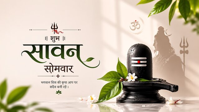 Sawan Somvar Festival Illustration with Shivling Bilva Leaves and Devotional Background