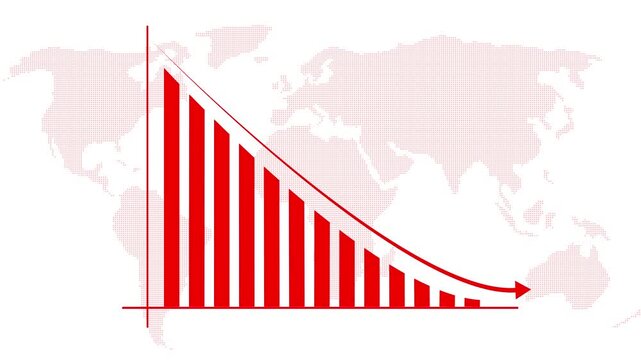 Red bar graph metrics track economic inflation drops across a world map. Financial market asset risk overviews look crisp using this data charting bar graph dashboard. Graph statistics decline.