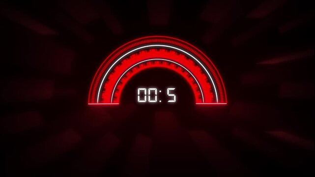 Red digital timers display critical countdown metrics inside a neon gauge. High stakes security breach warnings gain intense visual drama across this digital timers panel. Timers counters load.