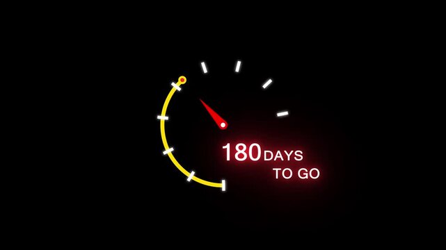 Neon 180 days to go animation. Neon counting number animation 180 days to go. on a black background. and creating a stunning 4k video.