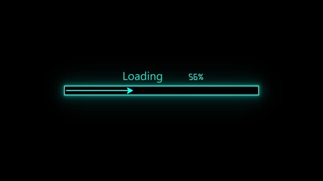 Cyan neon loading bar elements count up data processing limits accurately. Modern application installation screens communicate system boots beautifully via this loading bar panel. Lines fill up.
