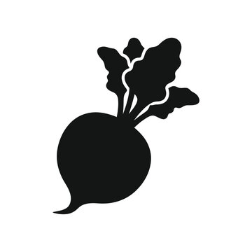 Thanksgiving and Autumn Harvest, beetroot silhouette vector icon, fresh garden beet with leafy greens, black organic vegetable symbol for culinary and farm branding isolated on White Background
