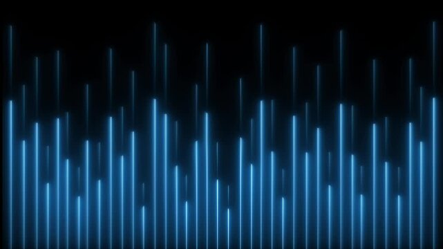 Vertical lines neon blue animation flows rapidly on dark background. Lines neon abstract stripes layout provides modern electronic visual styling. Neon blue animation canvas looks clean.
