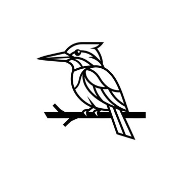 Minimalist Kingfisher Bird Line Art Vector Illustration Isolated on White Background