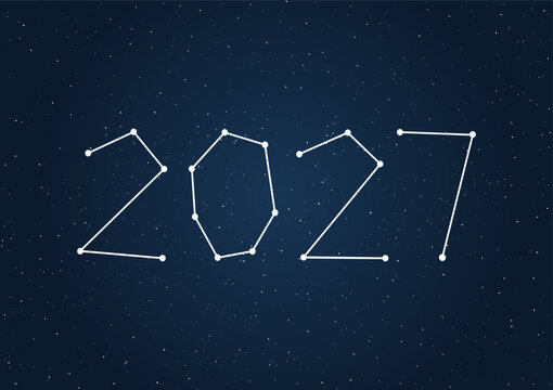 Constellation Style 2027 Typography Made from Connected Stars on Dark Night Sky