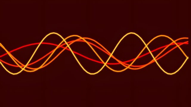 Abstract interlaced orange and yellow light curves on dark burgundy background