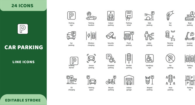 Car parking vector icons. Parking lot insulation vector signs set. Car park icon. Garage vector icon