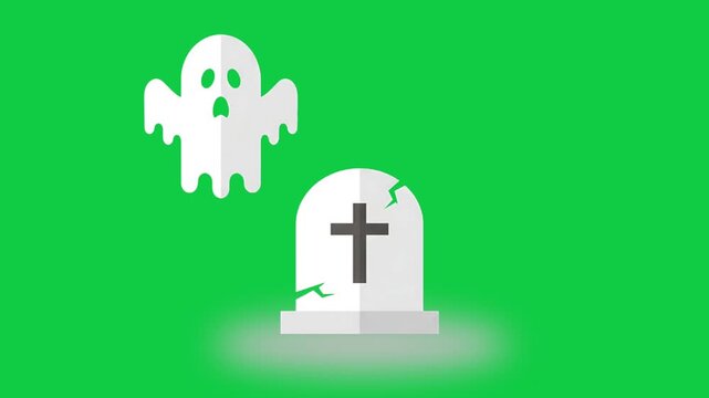 Halloween Tombstone and Ghost Animation on Green Background | Spooky Graveyard Motion Graphic