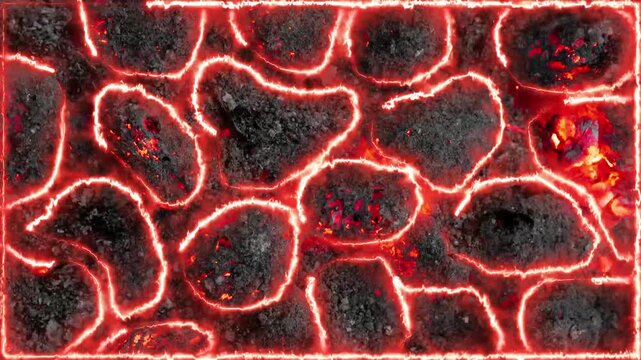 Fire burning charcoal embers texture animation glows with deep red heat. Burning charcoal fireplace wood logs create cozy ambient flame styles. Embers texture loop delivers high quality.