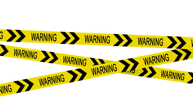 Crossed warning tape illustration isolated on transparent background. Ideal for hazard warnings, restricted zones, police themes, safety graphics, posters, and editable design templates.