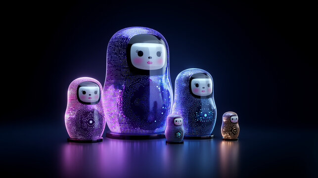Digital Transformation Shown as Glowing Matryoshka Dolls