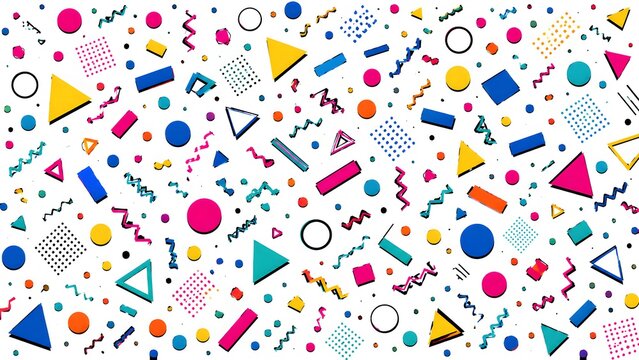 colorful music notes background Abstract seamless memphis style pattern background vector with colorful confetti dots geometric shapes and wavy doodle lines for festive retro celebration party design