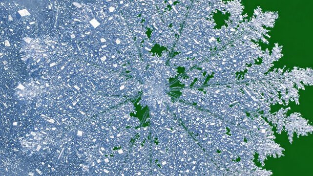 Macro Time-Lapse of Intricate Ice Crystals and Snowflakes Growing on Green Screen Background